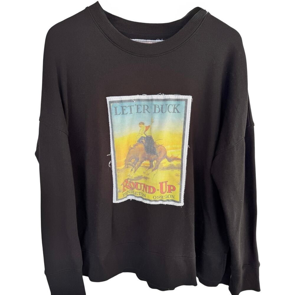 Arizona Round Up Let’er Buck Sweatshirt Womens XL Black Western Rodeo Graphic